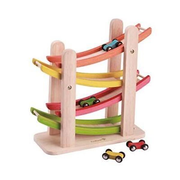 Jr. Ramp Racer. Race Track for Toddlers and 4 Wood Cars, Race Car Ramp Set