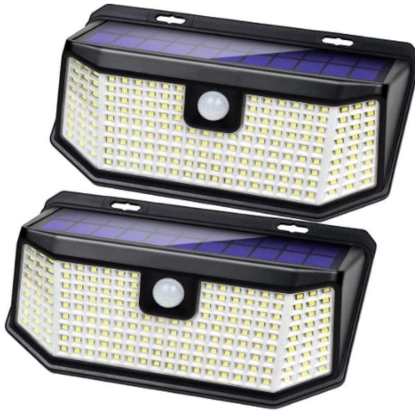 Wide Angle Flood Lights with Motion Sensor & Solar Power i182 LEDs 2500Lm 2-Pack