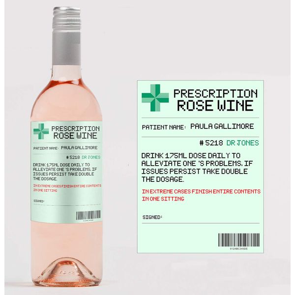 Personalised Prescription Rose Wine Bottle Label Custom - Any Wording