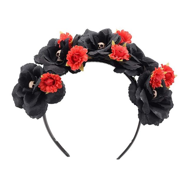 Lurrose Day of the Dead Headband, Halloween Rose Flower Skull Headband Costume Headpiece for Cospaly Masquerade