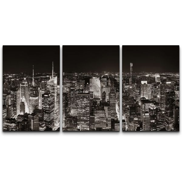 wall26 Canvas Print Wall Art Set Aerial View of New York City Skyline Panorama Architecture & Maps Cityscape Photography Realism Rustic Relax/Calm for Living Room, Bedroom, Office - 16"x24"x3 Panels