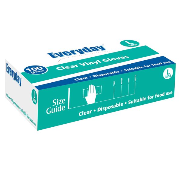 Everyday Clear Vinyl Gloves, Powder Free, Large, 100 Gloves