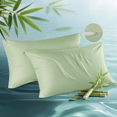 Bedsure Cooling Pillow Cases Queen Size Set of 2, Rayon Derived from Bamboo Cooling Pillowcases for Hot Sleepers, Soft & Breathable Cool Pillow Covers with Zipper, Sage Green, Gifts, 20x30 Inches
