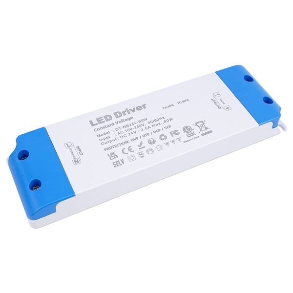 LED Driver 24V 60W Power Supply 2.5A, 100V-130Vac to 24V DC LED Transformer, Low Voltage Ultra Thin LED Adapter for Constant Voltage 24Volt LED Strip Light MR16 MR11 G4 Bulbs, VARICART