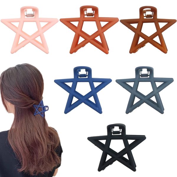 6 PACK Large Hollow Star Hair Claw Clips for Thick Hair, 2.9Inch Star Hair Jaw Clamp Non-Slip Hair Catch Barrettes Jaw Clamps for Women Girls