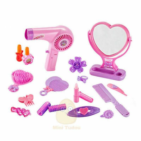 17pcs Kid Dress Up Pretend Play Cosmetic Makeup Lipstick Mirror Toy Playset Kit