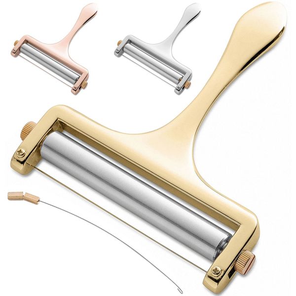 Bellemain Adjustable Thickness Cheese Slicer - Replacement Stainless Steel Cutting Wire Included - 1-year Warranty (Gold)