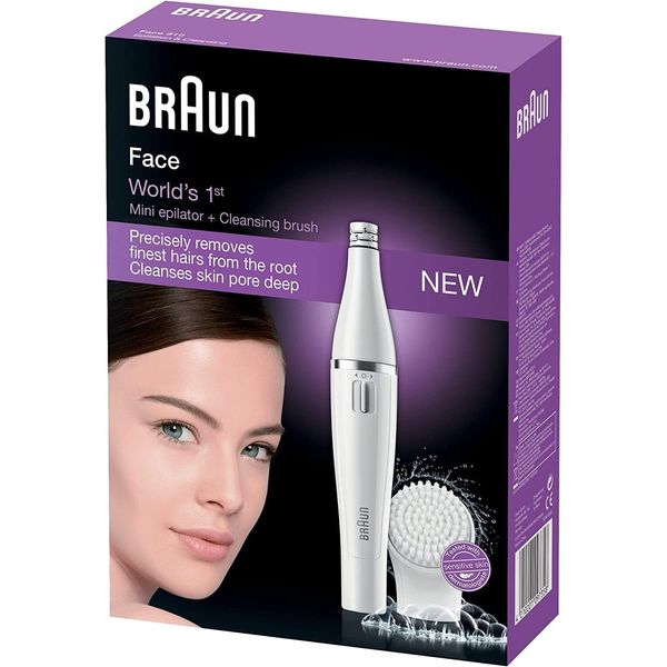 Braun FaceSpa Face Epilator, Hair Removal with Facial Cleansing Brush Head, 100% Waterproof, SE810, White