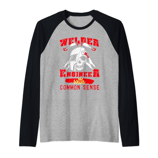 Welder Engineer With Sense Skull Welding Job Engineering Raglan Baseball Tee