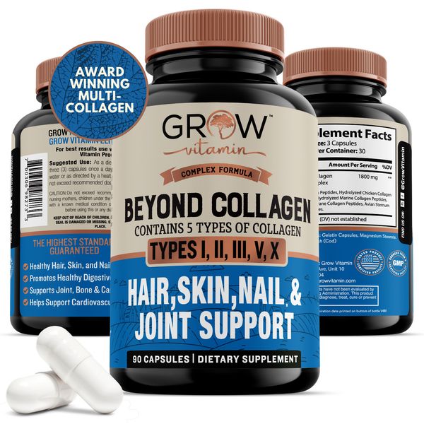 Beyond Collagen + 1800 MG, 90 Capsules, 5 Types of PROTEIN  I, II, III, V, X