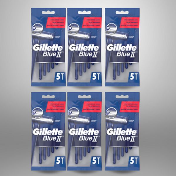 Gillette Blue 2 Disposable Razor - Double Blade, 5 Count (Pack of 6)