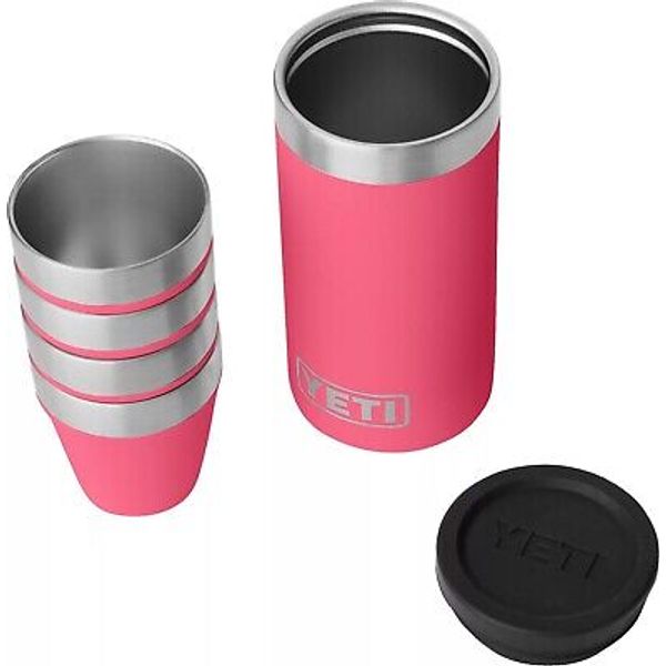 NEW Yeti 4 Shot Glasses with Stack and Pack Carrying Case Tropical Pink