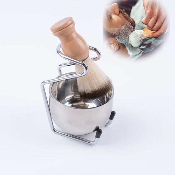 Vokowin Shaving Kits for Men Set, 3 in 1 Shaving Brush Kit, includes Shaving Brush Stainless Steel Shaving Bowl Safety Stand, Durable and Easy to Clean, Gifts for Men Valentines (K356-1)