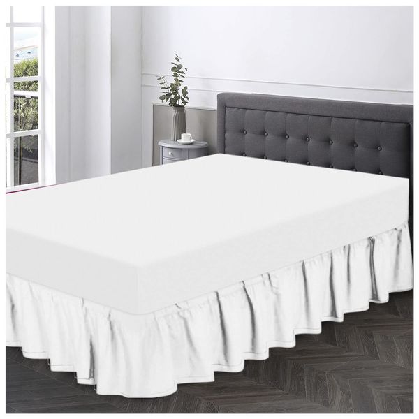 Non Iron Percale Valance Sheet Single Bed- Easy Care Polycotton Bed Base Cover- Plain Dyed Elastic Bed Valance Frill- White