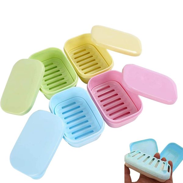 PUTING 4pcs Removable Soap Drainers Plastic Soap Holder Portable Container Soap Saver Box Soap Case Soap Dish with Cover for Bathroom Shower Home Outdoor Camping Travel Set of 4