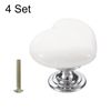 sourcing map 4 Packs Ceramic Drawer Knobs, Heart-Shaped Dresser Pulls, Decorative Drawer Knobs with M4 x 25mm Screw for Cupboard Wardrobe, White/Silver