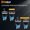 STARELO 5pcs 19mm Latching led Push Button Switch Black Shell, IP65 Waterproof Push Button Switch,1NO 1 NC with Wire Socket Plug,Self-Locking with LED(Blue).