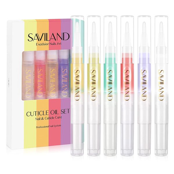 Saviland 6 Stück Nagelöl Stift Cuticle Oil Nagelhautöl für Nägel, Nagelpflegestift Nagelhaut-Öl-Stift mit Vitaminen, Nagelpflege Nagellack Stift, für die Reparatur von Rissigen und Trockenen Nägeln