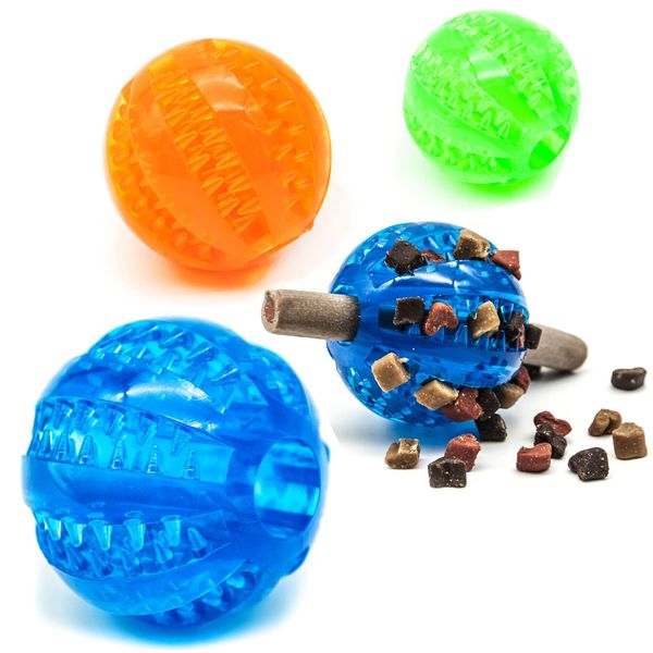 2 x 7cm Dog Balls | Dog Treat Dispenser | Dog Puzzle Toy | Dog BALL, TYRE, FLYING SAUCER | TPR Dog Treat Ball | Dog Chew Toy | Interactive Dog Toys for Boredom (Assorted (Pack of 2), Balls)