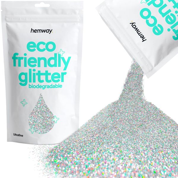 Hemway Biodegradable Glitter Eco Friendly - 100g/3.5oz Bio Cosmetic Safe Sparkle Vegan for Face Eyeshadow Body Hair Festival Makeup Craft - Ultrafine (1/128" 0.008" 0.2mm) - Silver Holographic