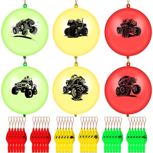 36 Pcs Truck Party Favor Truck Punch Balloons Colorful Punching Balloons with Rubber Bands Punch Ball Birthday Party Favors Punching Balls for Fun Games Truck Party Supplies Goodie Bag Fillers