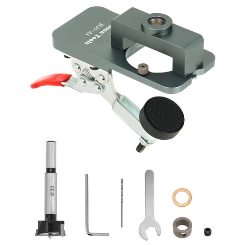 QWORK® Hinge Jig 35mm Hole Opener, Cabinet Hinge Jig Drilling Hole Puncher, Drill Guide Locator for Door Concealed Installation