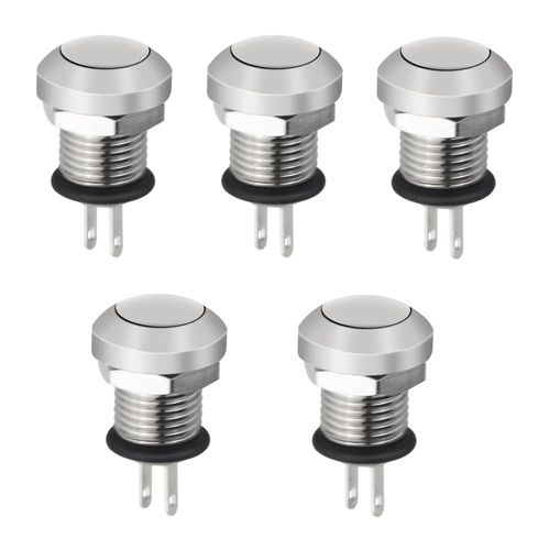WMYCONGCONG 8mm Momentary Waterproof Push Button Switches 1A 24V 1NO Set of 5 Silver Plated Buttons and Nickel Plated Copper Switches (Installation Diameter 8mm)