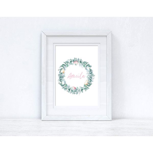LS Bright Design Easter Spring Season Home Kitchen Art Prints Room Wall Quotes Messages (Matte Finish A3 (297 x 420mm), Personalised Pink Wording Easter Wreath)