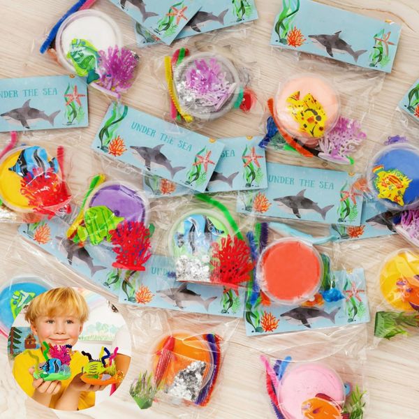 Under the Sea Party Favors - 12 PCS Ocean Animals Birthday Party Supplies - DIY Sea Air Dry Clay Sensory Kit - Ocean Mermaid Shark Birthday Decorations Goodie Bags Stuffers for Kids Girls Toddler