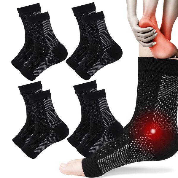 4 Pairs Plantar Fasciitis Socks, Neuropathy Socks for Women and Men,Soothe Relief Socks for Neuropathy Pain Women,Plantar Fasciitis Relief Compression Socks for Arch Pain, Fatigue(Black)