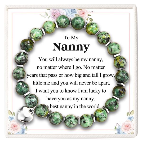 KORAS Gifts for Nanny, Heart Charm Beaded Bracelet Nanny Gifts from Grandchildren, Special Nanny Birthday Gifts Mothers Day Gifts Christmas Presents