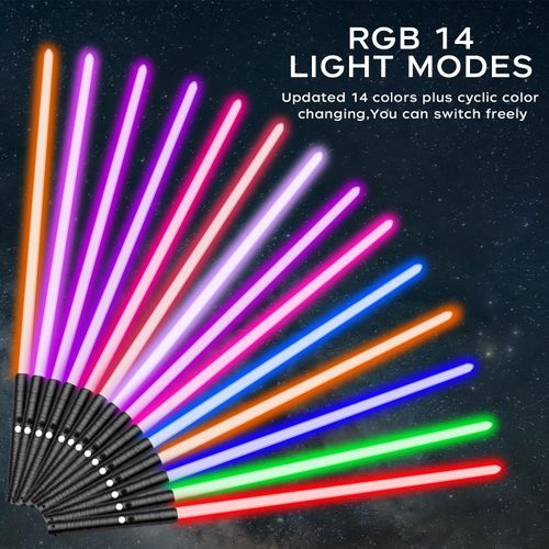 Oueyes Lightsabers Metal Hilt Dueling Light Sabers RGB 14 Color, FX Sound, Doubled Blade, Rechargeable Sword for Adult Kids Birthday Cosplay