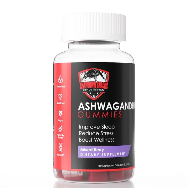 Snapdown Snacks Ashwagandha High Strength Organic Root Extract - Vegan, Gluten-Free High Strength Ashwagandha KSM 66 Gummies for Anxiety & Stress Relief, Sleep Aid, Immune & Natural Mixed Berry