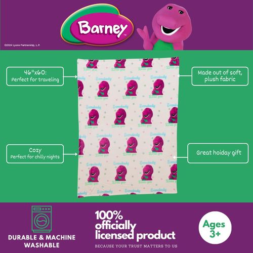 Franco Collectibles Barney Valentine's Day Heart Retro Bedding Super Soft Cozy Plush Throw, 46 in x 60 in, (Officially Licensed Product)