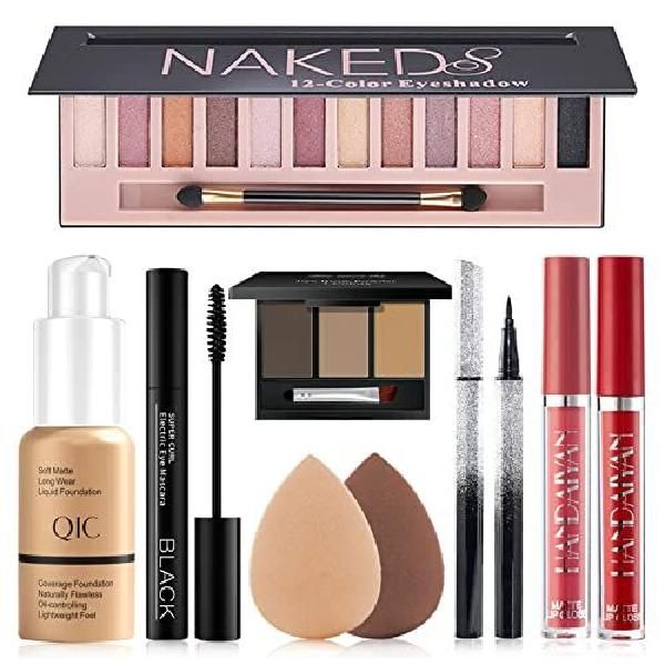 Moist Mall Women's Makeup Kit Full All-in-one Set Includes 12 Color Naked Eyeshadow Palette Beige Foundation Waterproof Liquid Liner and Mascara Eyebrow Powder 2pcs Matte Lipstick Sponge