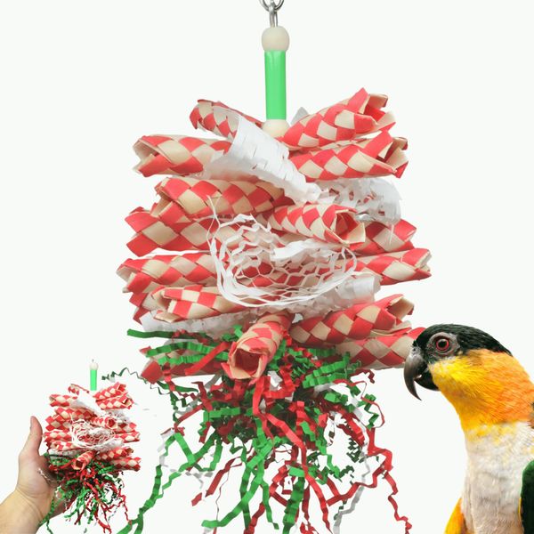 Bonka Bird Toys 2568 Christmas Paper Shred Medium Parrot Shred Forage Cage Toy, Conure Cockatiel, Parakeet, and Similar Sized Breeds