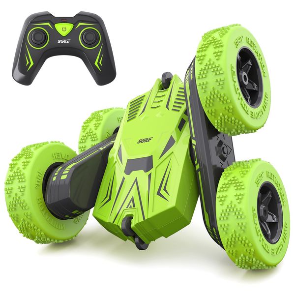 SGILE RC Stunt Car Toys, Direct Charge Remote Control Car with 2 Sided 360 Rotation Gifts for Boys Girls Kids Age 6+, Green