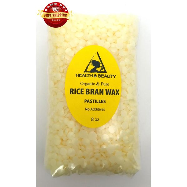 RICE BRAN WAX ORGANIC FLAKES VEGAN BEADS VEGETABLE PASTILLES 100% PURE 8 OZ