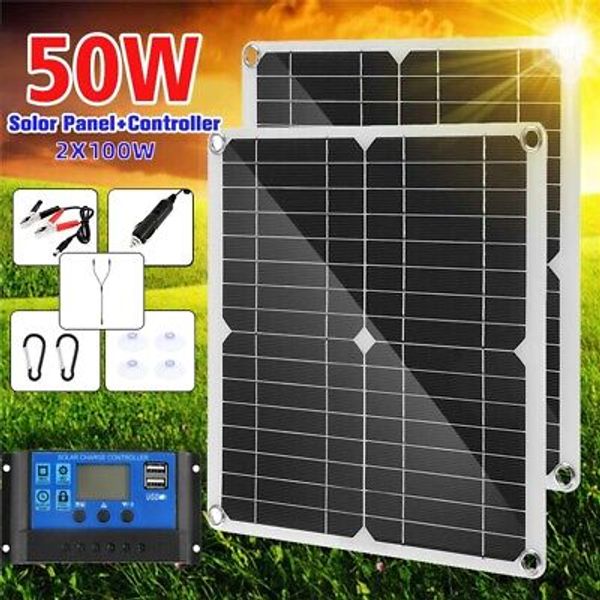 50W Watt 12V Monocrystalline Solar Panel Battery Charger  Kit 60A Home RV Camp