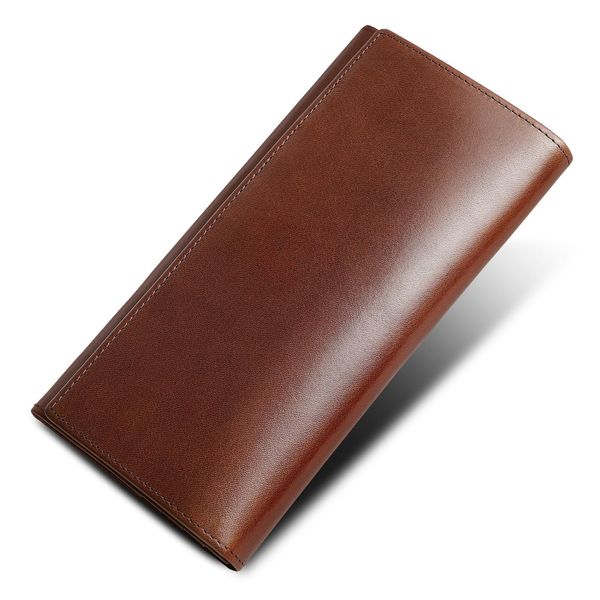 Fabrizio Men's Women's Long Wallet, Bifold Wallet, Gusset, Coin Purse, Thin, Large Capacity, 21 Cards, Easy to Use, Italian Leather, Made by Top Leather Craftsmen, Genuine Leather, YKK Zipper, dark brown