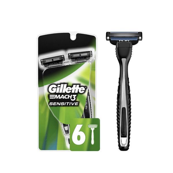 Gillette Mach 3 Sensitive Disposable Razor 6 Count - Green