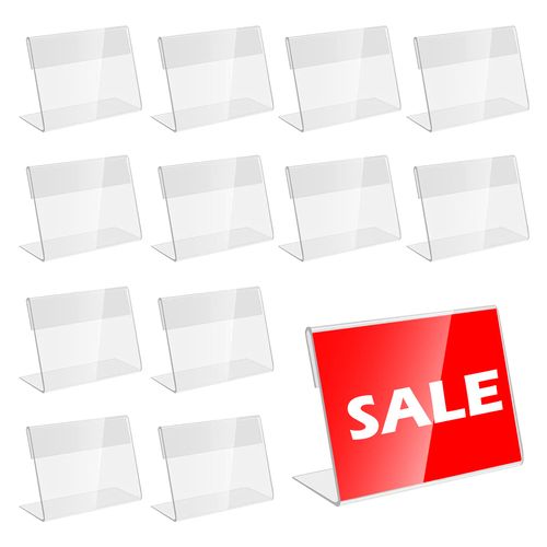 30 x Vertical Acrylic Label Holders (8 x 5.2 cm) Acrylic Table Name Plate Price Tags Stand Transparent Price Label Holder Table Stand Retail Price Tag for Shopping Malls, Office