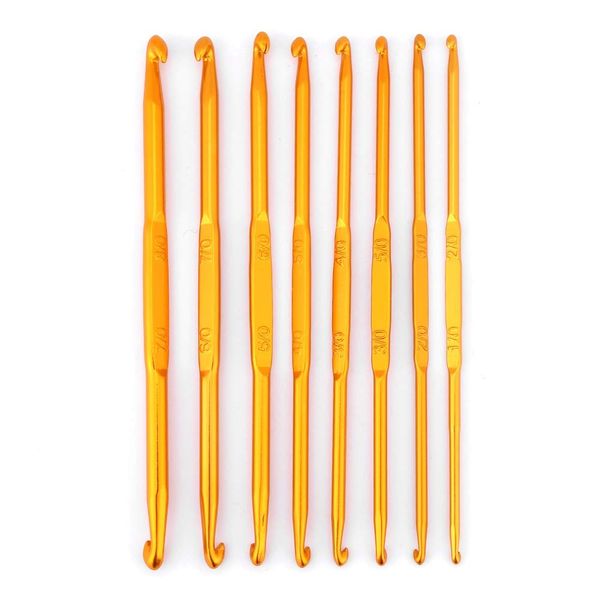 Broco 8Pcs Tunisian Crochet Hooks Set,Double End Crochet Hook Golden Alumina Crochet Hook Set for Yarn Weave Craft DIY Hand-Made Weave Nice Gift (Golden)