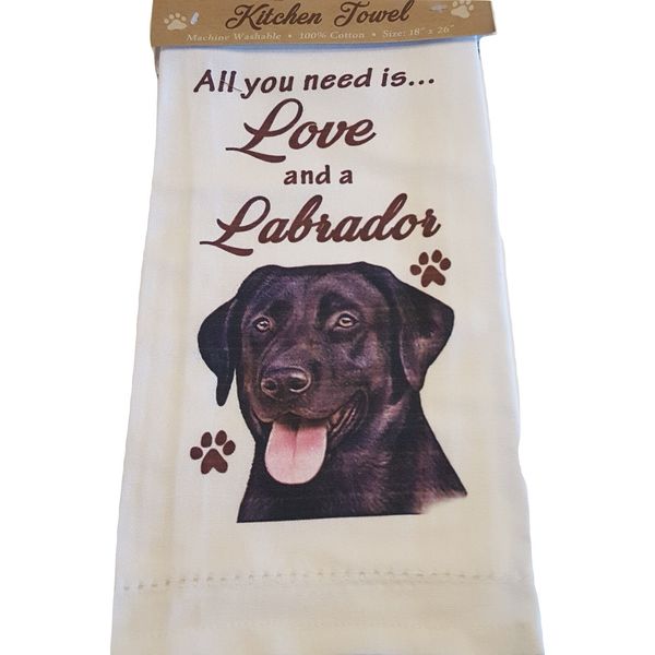 Labrador Black Kitchen Dish Towel  Dog Lab All You Need Is Love Cotton 18x26