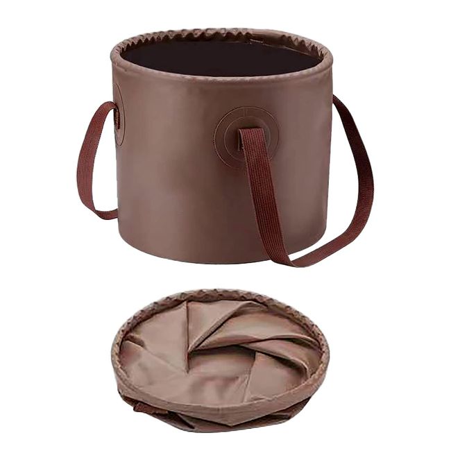 Folding Foot, Foot Bath, 2.8 gal (10 L), Brown, Waterproof, Dimensions: Diameter 9.8 x Height 7.9 inches (25 x 20 cm), 7.1 oz (200 g), Uses: Outdoor Folding Bucket, Foot Bath, Foldable, Outdoor