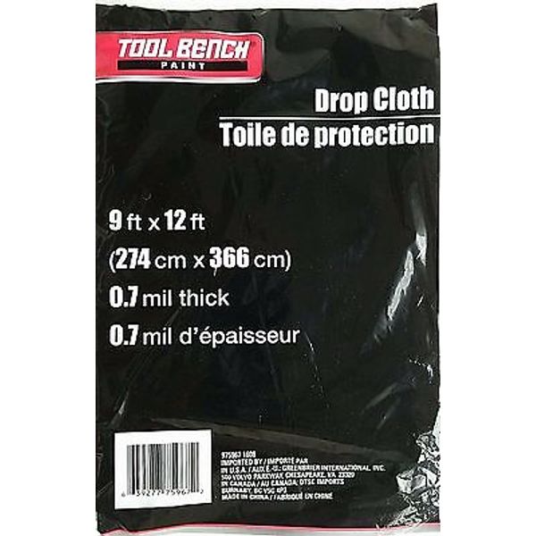 Tool Bench Plastic Drop Cloths, 9' x 12’ x 0.7 mil