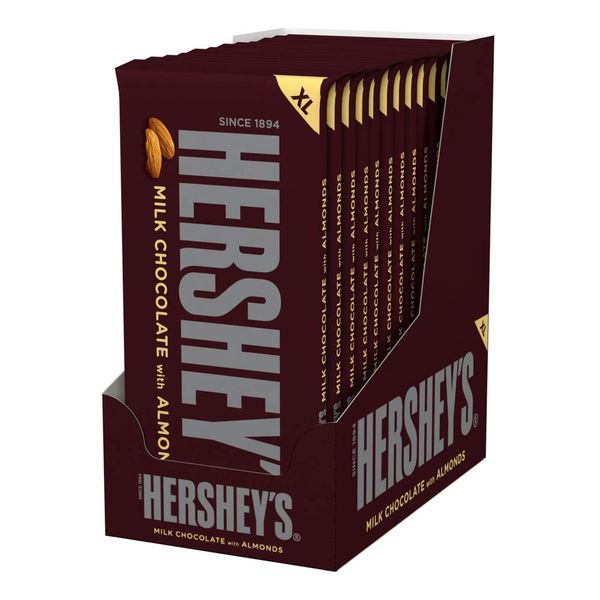 HERSHEY'S Milk Chocolate with Almonds Candy, Holiday, 4.25 oz Extra Large Bars (12 Count)