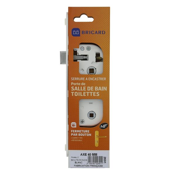 Bricard Bathroom Door Lock NF Standard 40 Direction White 2691