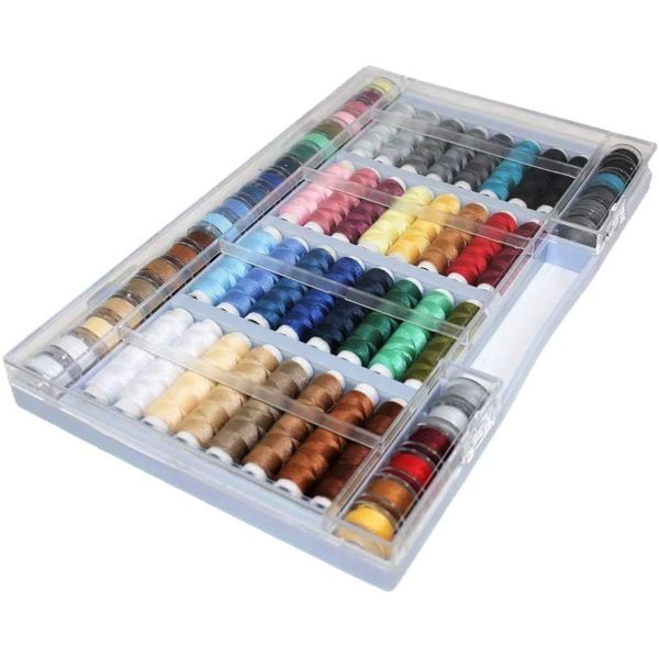 Alzetta Assortment of 64 Coloured Threads (100% Polyester, Suitable for Sewing Machine)