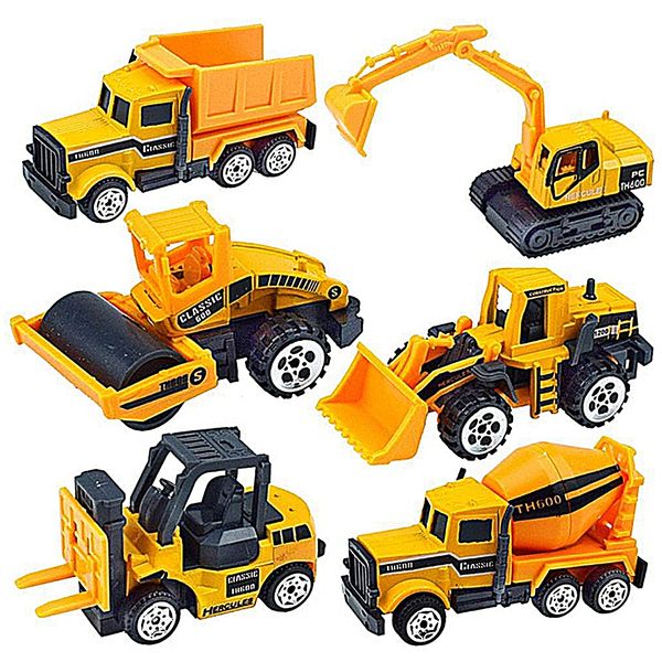 TradeWind Mini Car, Work Car, Construction Vehicle, Construction Site, Work Car, Model Car, Playing in the Sandbox, Car, Car, Toy, Excavator, Crane, Set of 6 (Yellow)